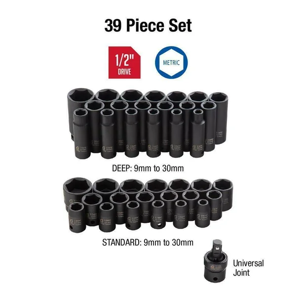 Sunex 1/2-in. Drive Metric Impact Socket Set (39-Piece) 2669