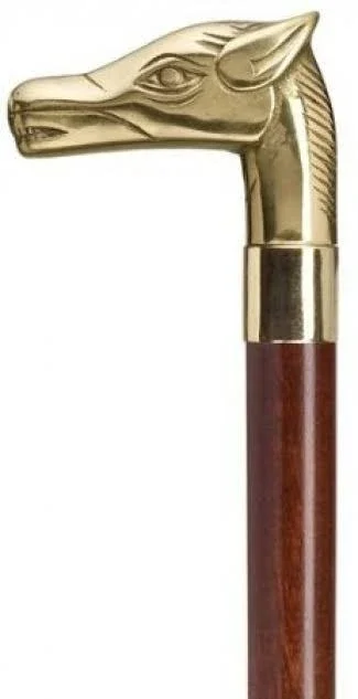 Brass Horse Head Handle Walnut Cane - Unique Animal Wood Walking Canes 31 Inches