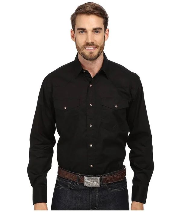 Roper Western Shirt Mens L/S Snap Solid Black 03-001-0265-1017 BL