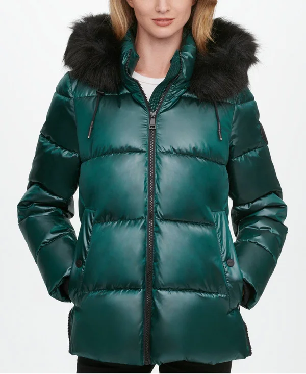 Dkny Short Puffer Jacket - Size 12, Forest