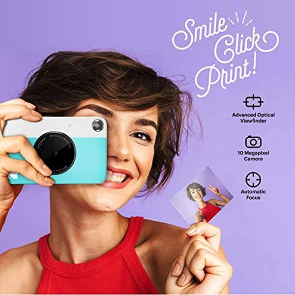 Kodak Printomatic Instant Print Camera (Blue) Gift Bundle with Photo Album