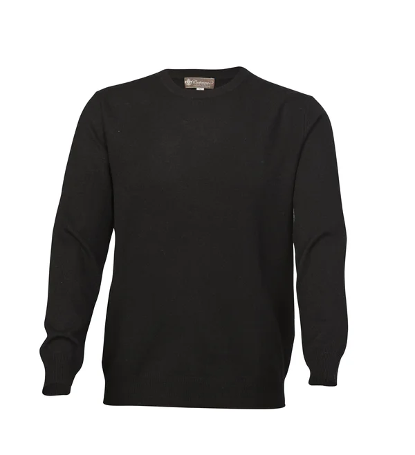Men's Crew Neck Cashmere Sweater (Black - Large)