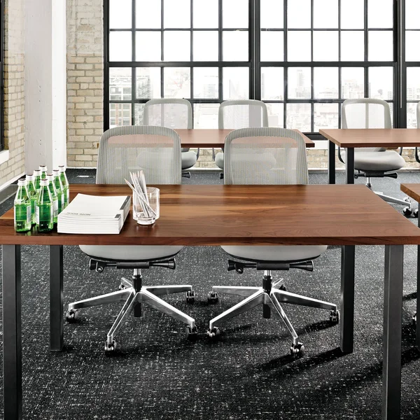 Room & Board, Modern Parsons Leg 36W 36D Square Table w/ 2x22 Leg, Walnut Top w/ Natural Steel Base