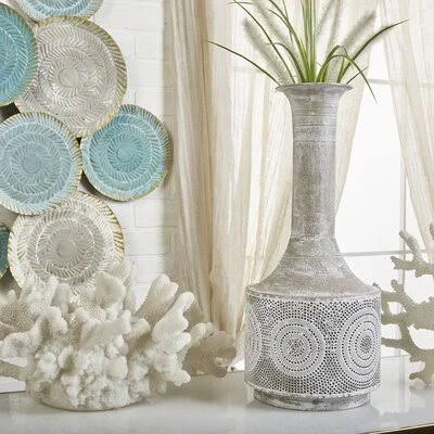 Bungalow Rose Miltenberger Metal Textured Floor Vase