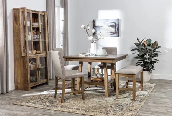 Counter Set - 5 Piece Counter Height Dining Table Set with Bench Casual - Hyland - Grey - Wood - 48x22W x 48x22D x 35.5x22H at Li