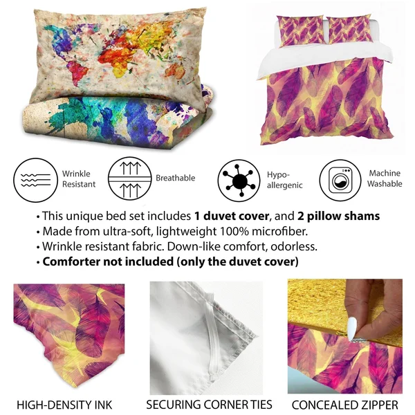 Designart &Pink and Blue Flowers Drawing& Floral Bedding Set - Duvet Cover & Shams - Twin Cover + 1 Sham (comforter Not Incl