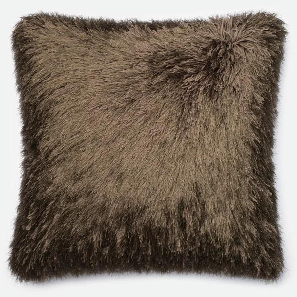 Luxe Solid Shag 22-inch Throw Pillow or Pillow Cover Brown Feather