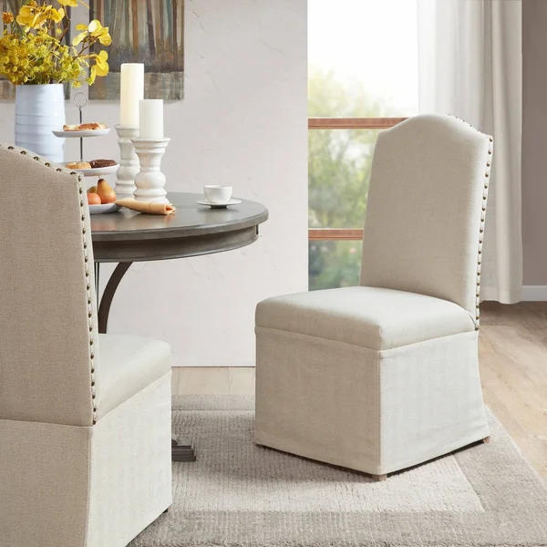 Madison Park Foster High Back Dining Chairs with Skirts - Set of 2 - Beige