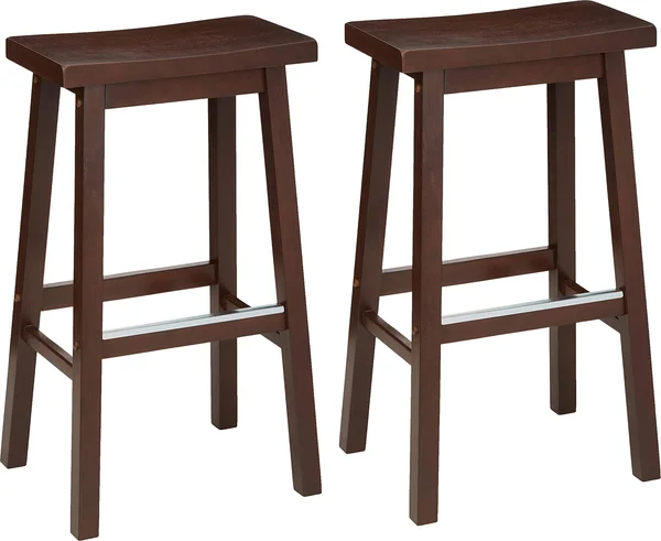Basics Classic Solid Wood Saddle-Seat Kitchen Counter Stool with Foot Plate 29 inch, Walnut, Set of 2, 31.6 x 15.0 x 11.3 inches