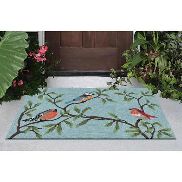 Liora Manne Ravella Birds on Branches Indoor/Outdoor Rug Blue 42 inchx66 inch