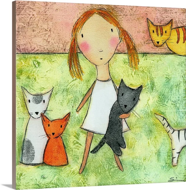 Girl with Cats, Canvas Wall Art, 30x30, Great Big Canvas