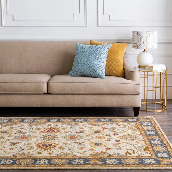 Hand-Tufted Nia Traditional Wool Area Rug (6& x 9&) Blue Yellow