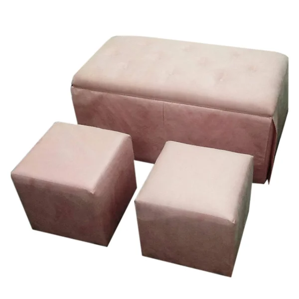 Ore International Microfiber Storage Bench with 2 Matching Ottomans, Pink