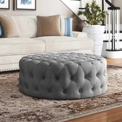 Three Posts Huskins 41.73x22 Tufted Round Cocktail Ottoman Fabric: Gray Velvet