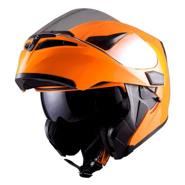1storm Motorcycle Street Bike Modular Flip Up Dual Visor Full Face Helmet Glossy Orange HB89 - Size: Small