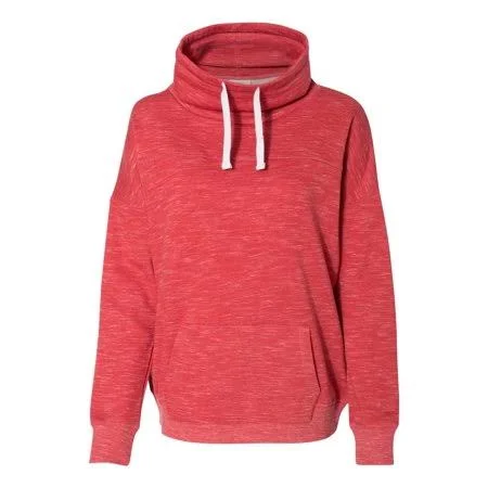New - Iwpf - J. America - Womens Mlange Fleece Cowl Neck Sweatshirt - Women's, Size: Medium, Red