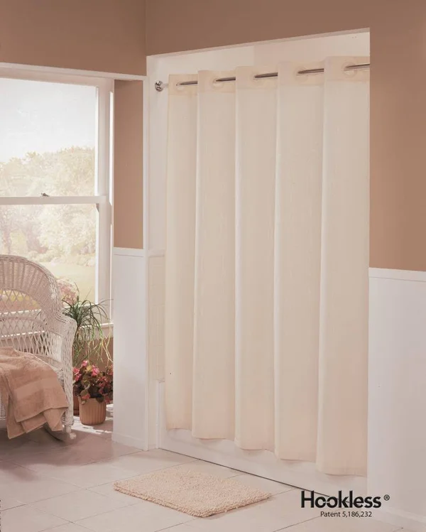 Hookless 3569418 Embossed Moire 71 in. x 74 in. White Shower Curtain