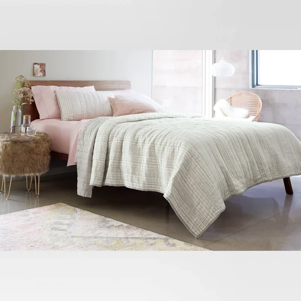 Khaki Stitched Stripe Quilt (Full/Queen) - Threshold