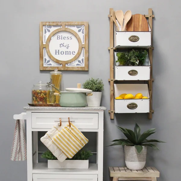 Natural Wood Metal Wood Farmhouse Basket