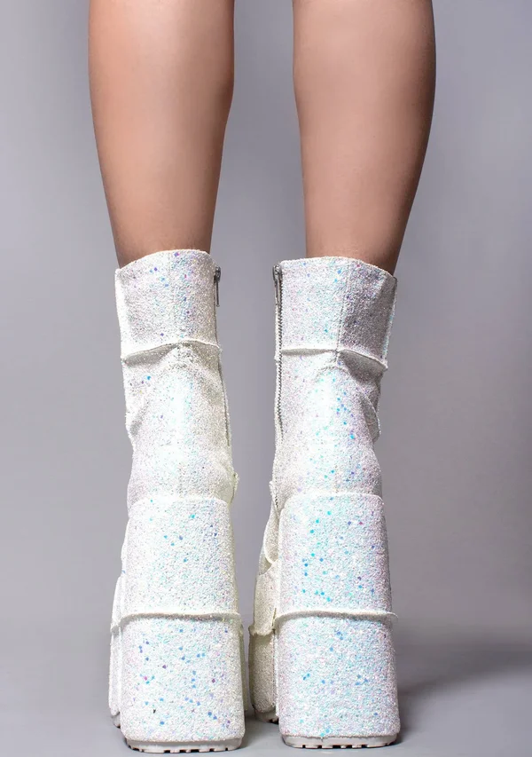 STACK-201G, Men's GOGO Platform Wedge Glitters Ankle Boots, White Size : 7 - FUNkyPair.com