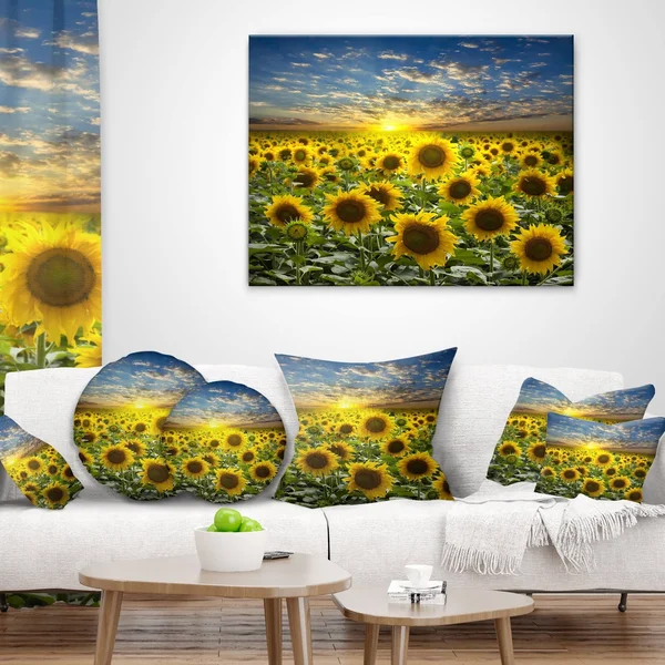 Design Art Field of Blooming Sunflowers Photographic Print on Wrapped Canvas - Green