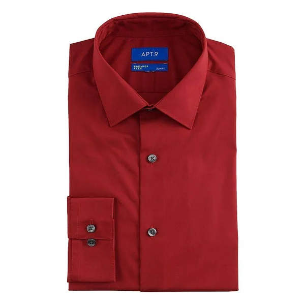 Men's Apt. 9 Premier Flex Slim-Fit Spread-Collar Dress Shirt, Size: Large-32/33, Med Red