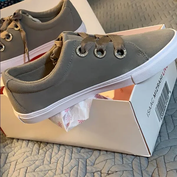 Isaac Mizrahi Live! Soho Grosgrain Lace-Up Suede Sneakers - Size 7-1/2 Medium, Soho Grey