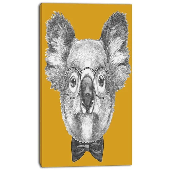 Design Art 'Koala with Glasses and Bow Tie' Graphic Art on Wrapped Canvas - White