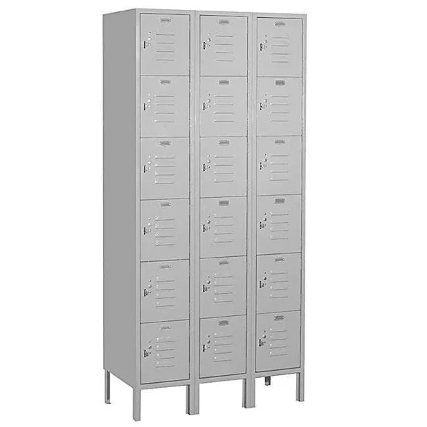 Salsbury Industries Six Tier Box-Gray-Standard Metal Locker 6 Feet x 18 Inches