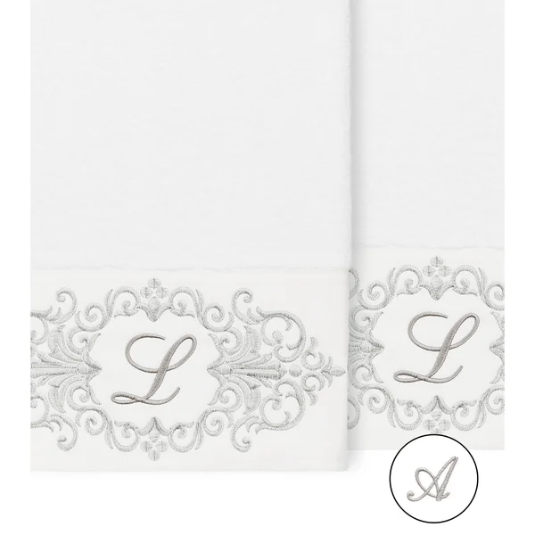 Linum Home Monica 2 Piece Embellished Bath Towel Set - Light Gray-B