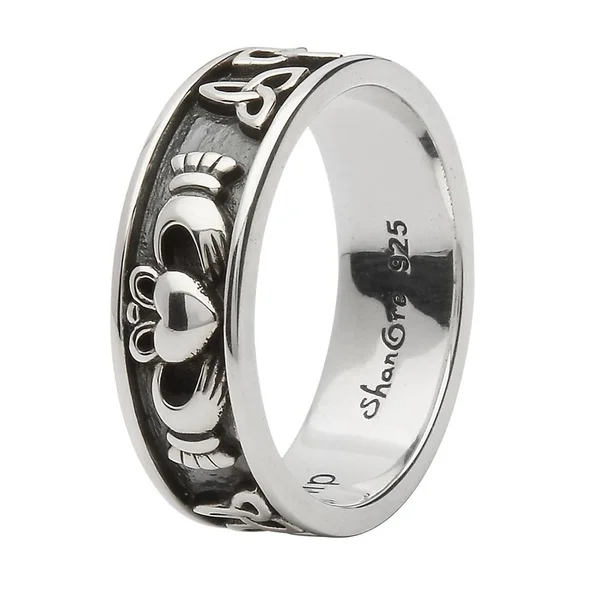 Retired Unisex Sterling Silver Claddagh and Trinity Wedding Ring SU-SD21, 8.5