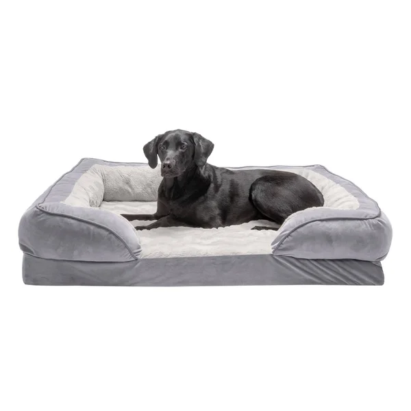 FurHaven Velvet Waves Perfect Comfort Orthopedic Sofa Dog Bed - Jumbo - Granite Gray