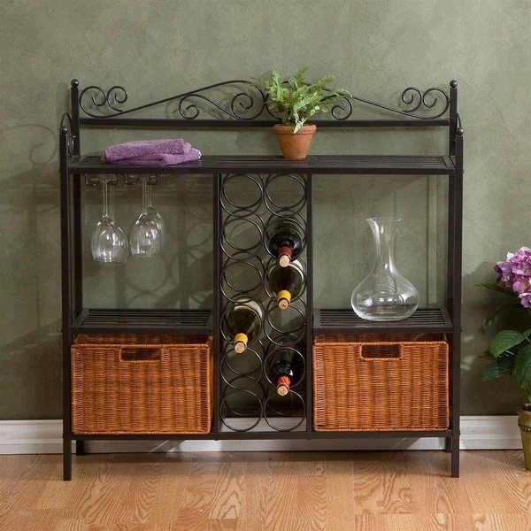 Boston Loft Furnishings Celtic Grey Metal Bakers Rack with Wine Storage in Gray - ATG3089