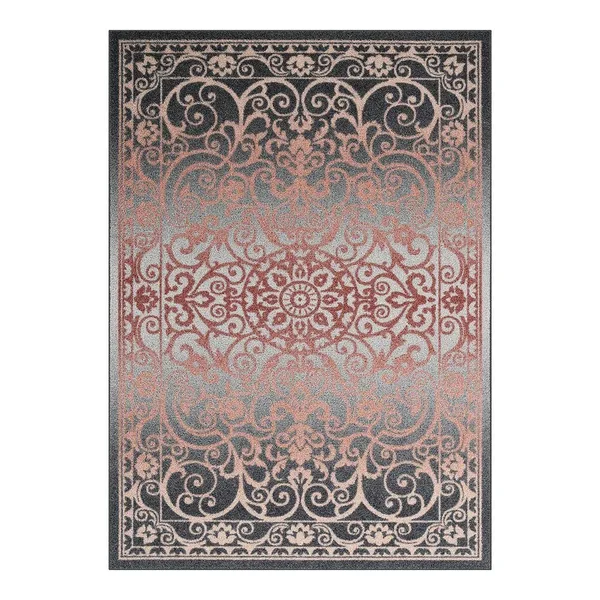 Mainstays India Medallion Textured Print Area Rug and Runner Collection - Gray/Coral, 7& x 10&
