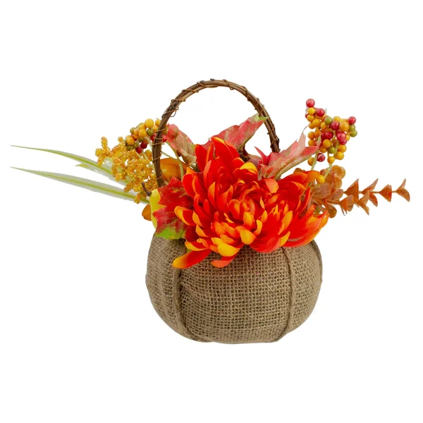 9x22 Autumn Harvest Burlap Pumpkin with Flowers and Fruit Thanksgiving