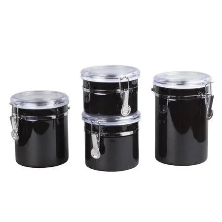 Rebrilliant 4 Piece Kitchen Canister Set, Black