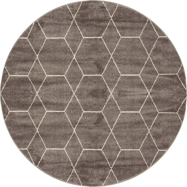 8& Round Geometric Trellis Frieze Rug Dark Gray/Ivory - Unique Loom