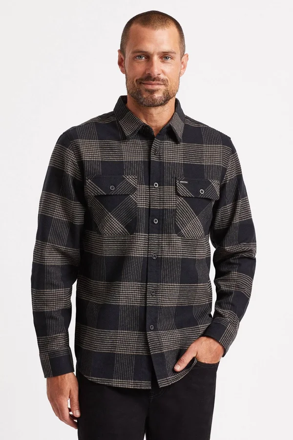 Brixton Bowery Flannel Shirt S, Navy, Navy/Carolina Blue