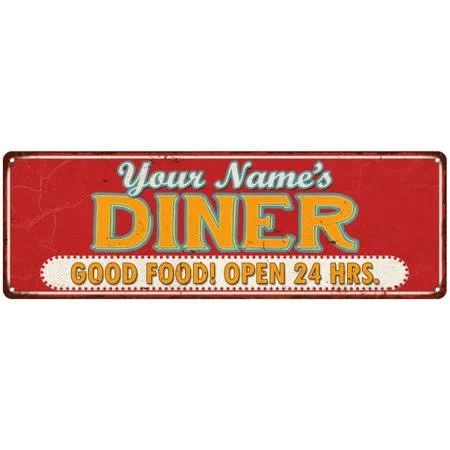 Your Name's Diner Gift Retro Style Vintage Metal Sign 8x24 108240077001