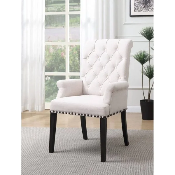 Decorative Rolled Button Tufted Arm Chair with Nailhead Trim - Single
