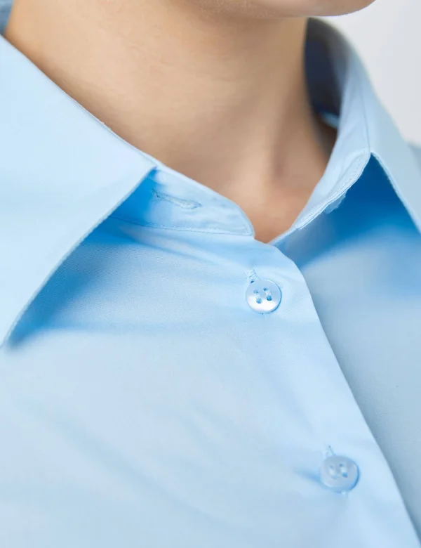 Hawes & Curtis Women's Fitted Cotton Stretch Shirt in Ice Blue, Size 12, Double Cuff