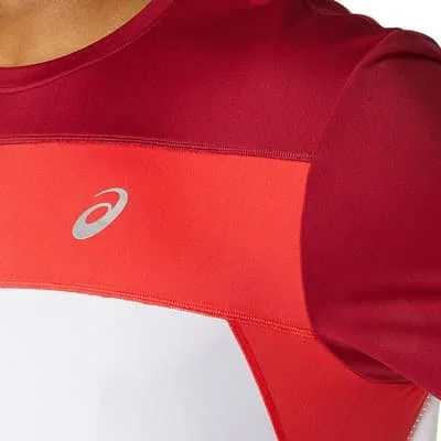 Asics Race Short-Sleeved T-Shirt White Maroon Coral - XL