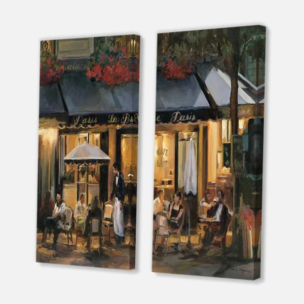 Designart &La Brasserie of Champs-蒷ys閑s Paris& French Country Canvas Wall Art Print 2 Piece Set - 12x22 W x 20x22 H x 1x22 D x