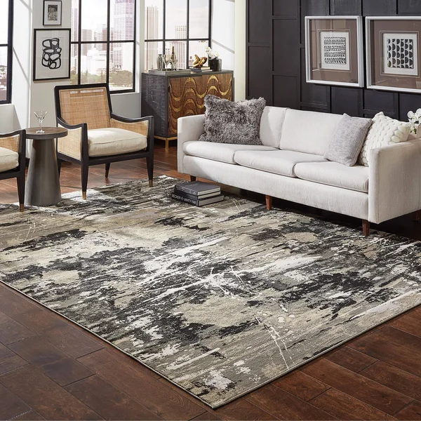 Carbon Loft McHugh Hi-Low Textured Abstract Black and Gold Area Rug - 5&3x22 x 7&6x22 - Black/Gold