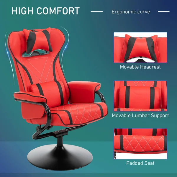 HOMCOM Vinsetto Racing Style Swiveling Recliner with Ottoman Headrest Lumbar Support Ergonomic Faux Leather Gaming Chair with Me