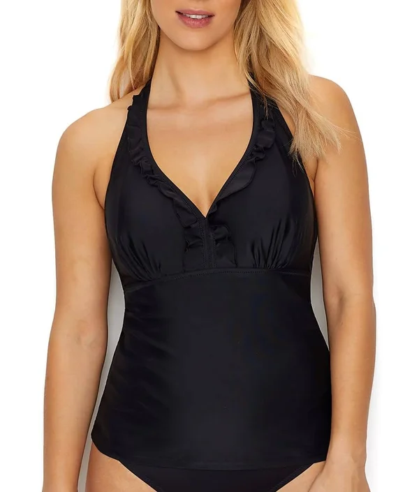 Pour Moi Splash Frill Underwire Tankini Top - Womens - Black - 34b