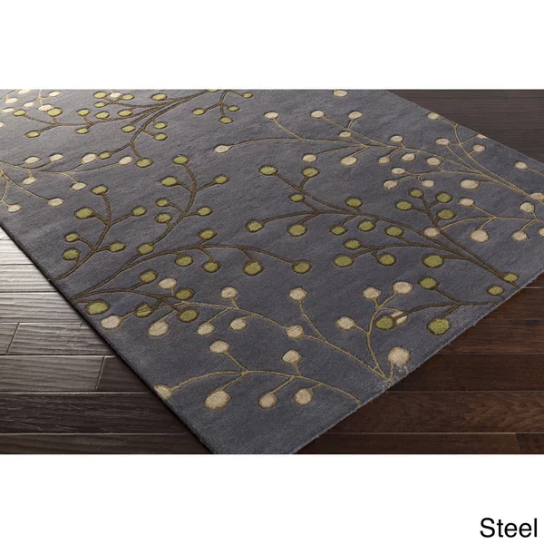 Sakura Handmade Transitional Floral Wool Area Rug - Slate 9& x 12&