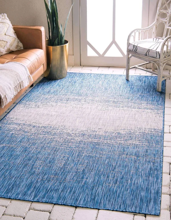 Unique Loom Ombre Outdoor Rug, Blue, 9x12 ft