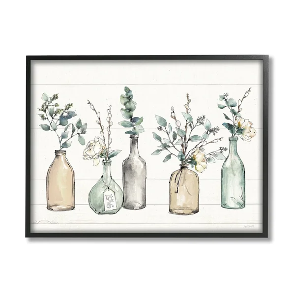 Stupell Industries Bottles and Plants Farm Wood Textured Design Framed Wall Art - Multi-Color - 24 x 30 - Grey, 24 x 1.5 x 30