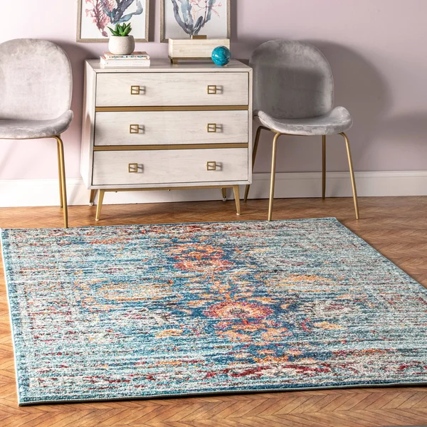 nuLOOM Sheilah Vintage Floral Aqua 5& 3x22 x 7& 7x22 Area Rug